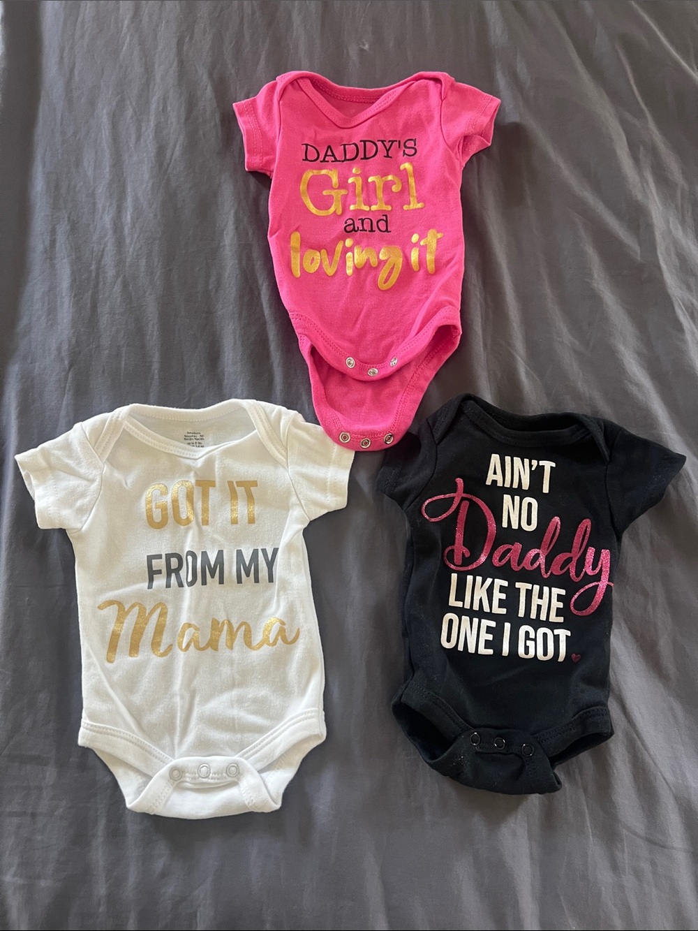 Daddy’s girl pink and black onesies, Got it from my mama onesie size newborn
